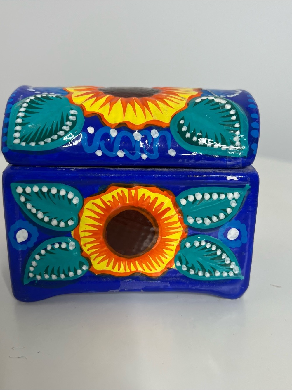 Hand-Painted Blue Sunflower Trinket Box - Decorative Home Art
